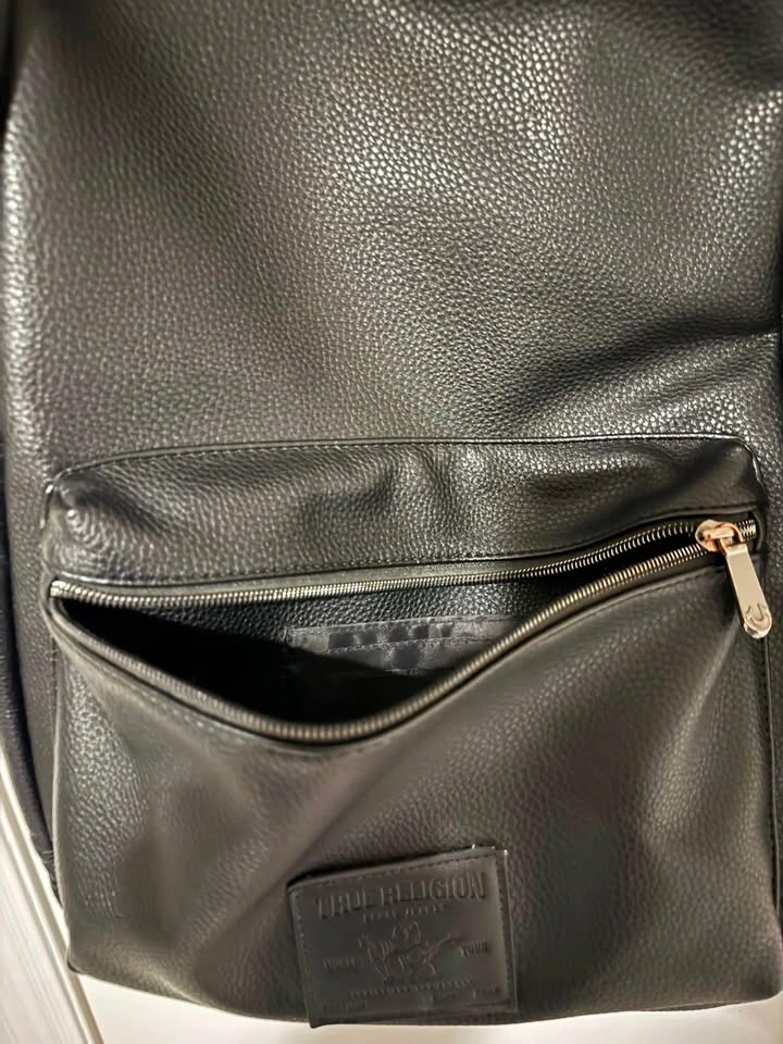 True Religion Black Leather Backpack – Laptop Compartment - photo 2