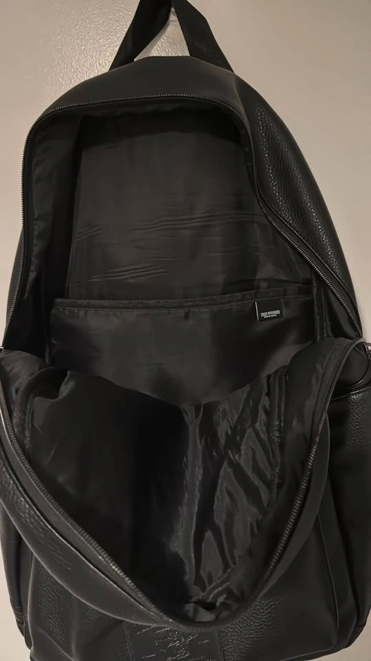 True Religion Black Leather Backpack – Laptop Compartment - photo 4