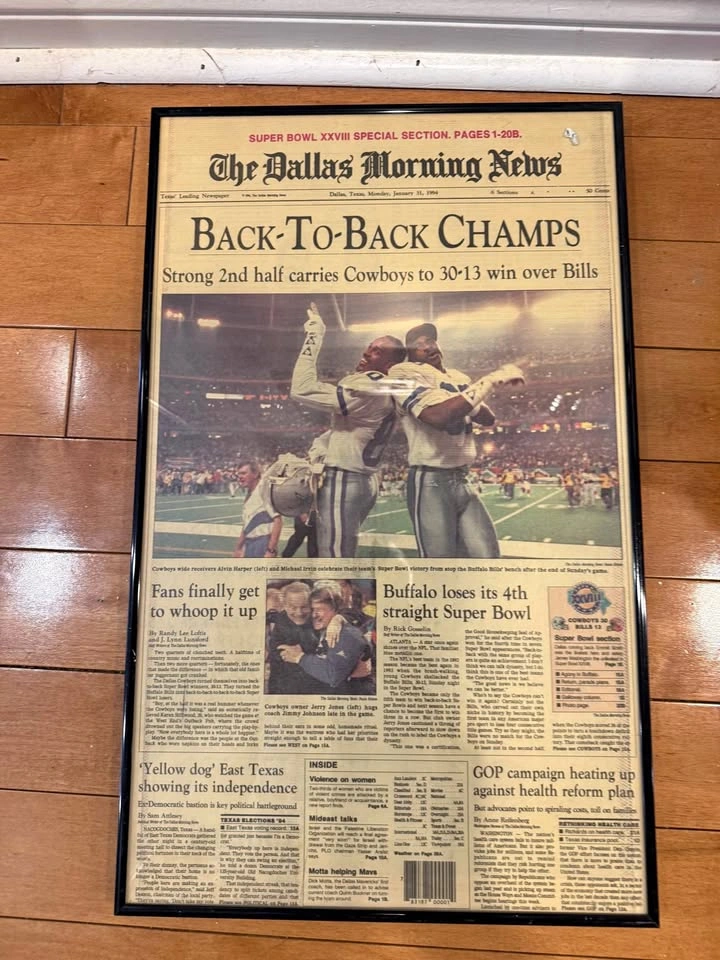 Framed Dallas Morning News Super Bowl XXVIII Cowboys Newspaper