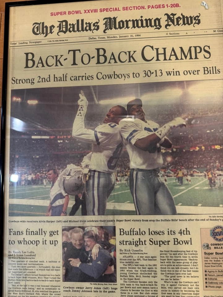 Framed Dallas Morning News Super Bowl XXVIII Cowboys Newspaper - photo 3