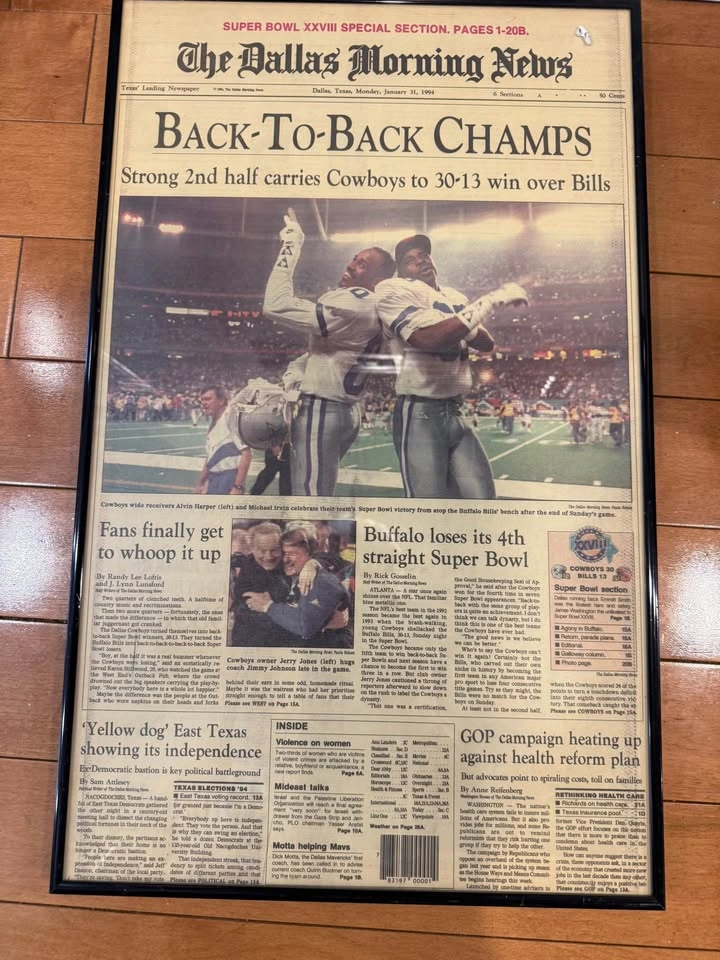 Framed Dallas Morning News Super Bowl XXVIII Cowboys Newspaper - photo 4