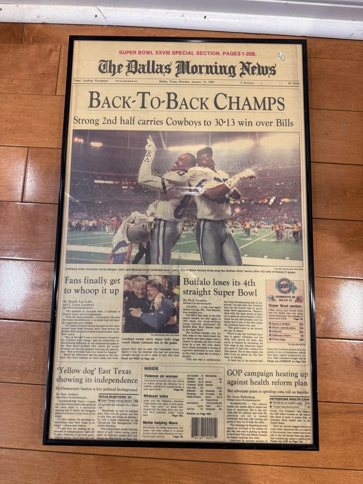 Framed Dallas Morning News Super Bowl XXVIII Cowboys Newspaper - photo 5