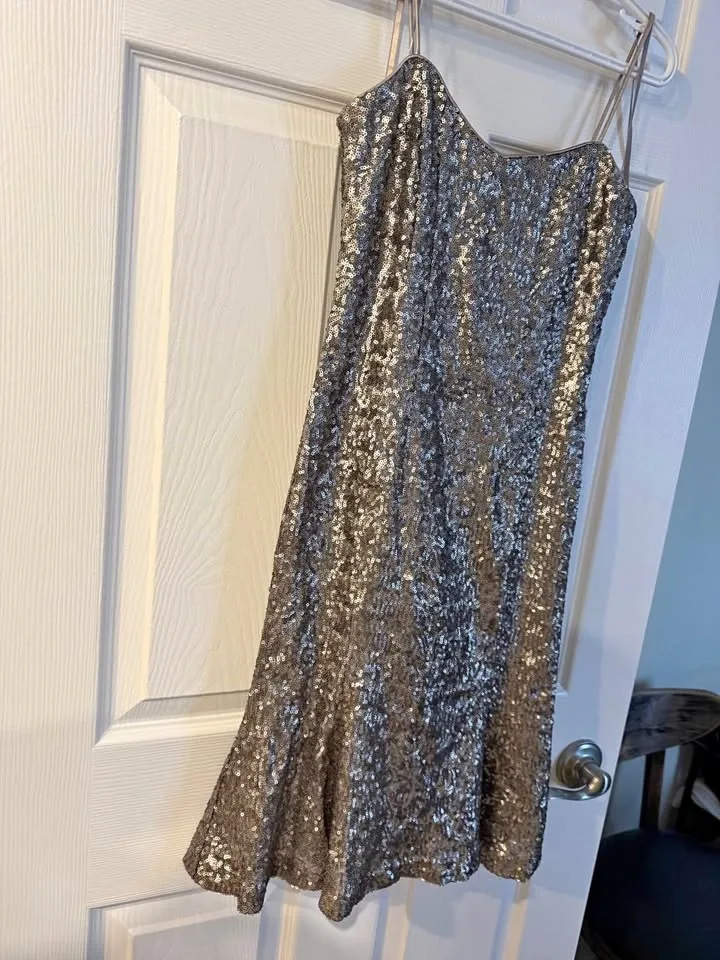 New Silver Sequin Spaghetti Strap Dress by Banana Republic