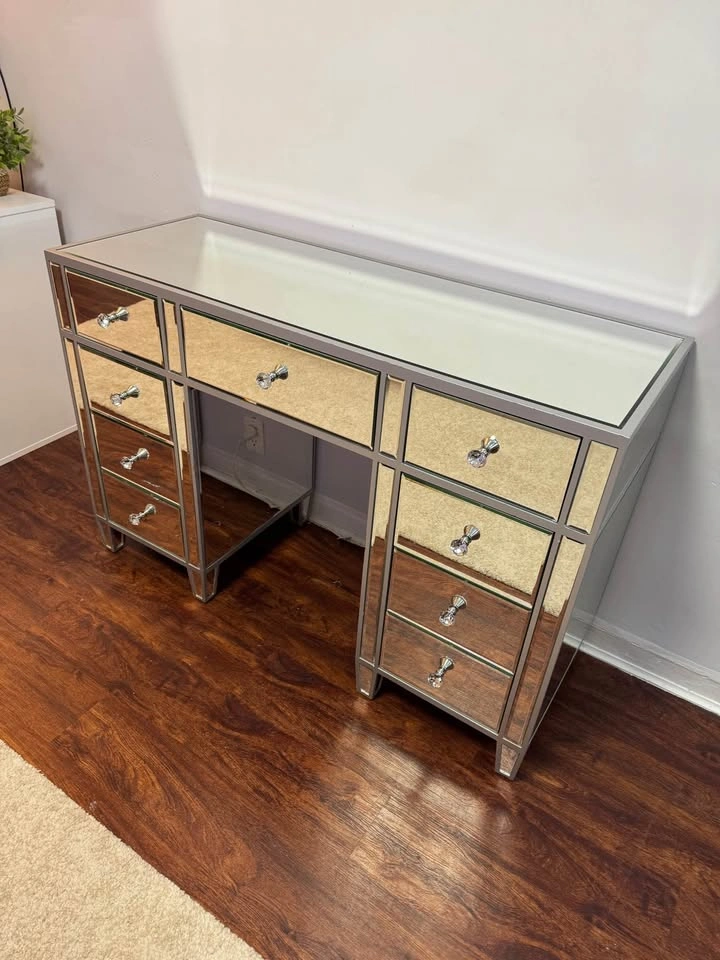 Luxury Mirrored Vanity Desk Set w/ Frontgate Bailey Swivel Stool - photo 2