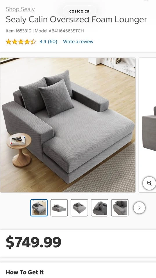 Brand New Sealy Oversized Foam Lounger Chair – Grey - photo 2