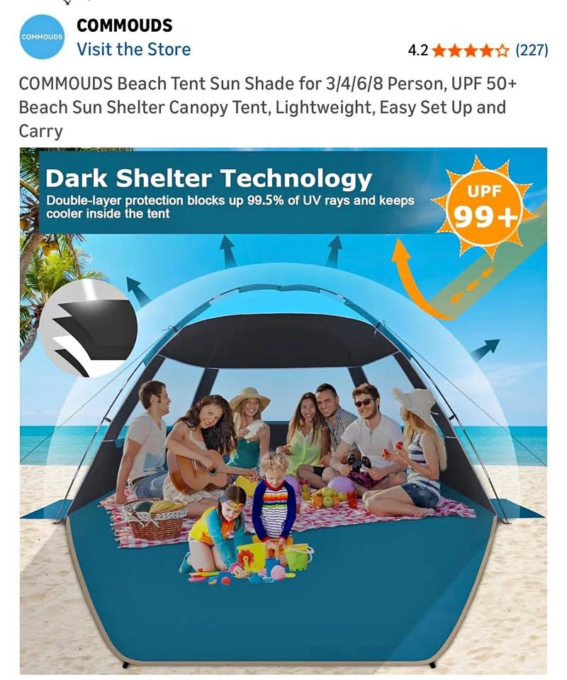 COMMOUDS Beach Tent Sun Shade 8-10 Person