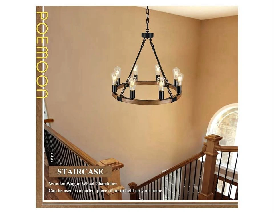 23.6" Farmhouse Wooden Wagon Wheel Chandelier 8-Light