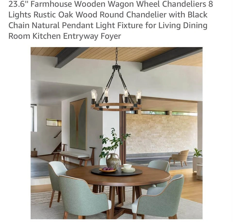 23.6" Farmhouse Wooden Wagon Wheel Chandelier 8-Light - photo 3
