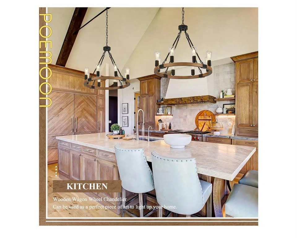 23.6" Farmhouse Wooden Wagon Wheel Chandelier 8-Light - photo 4
