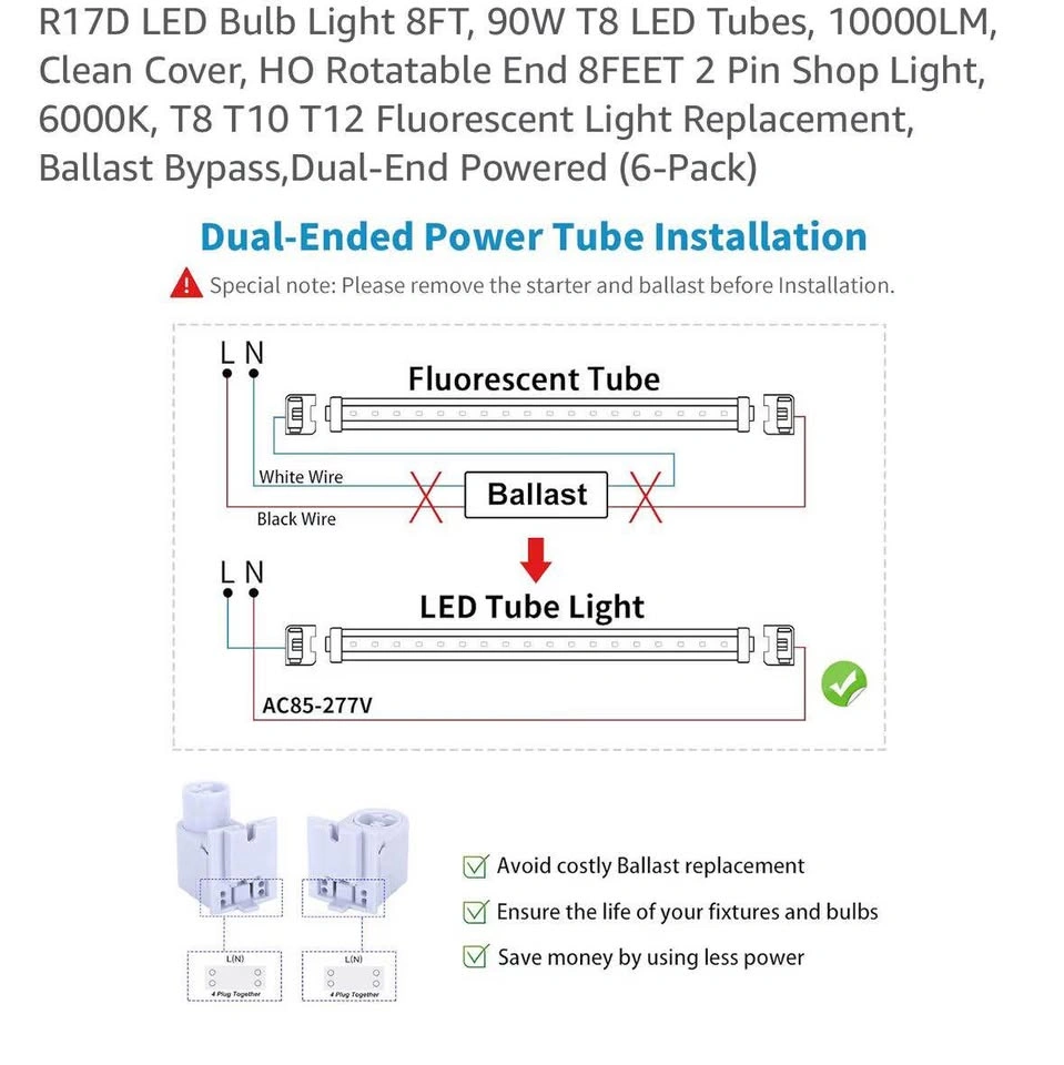 R17D LED T8 Tubes 8FT 90W 10000LM 6000K 6-Pack - photo 2