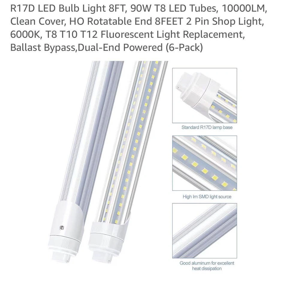 R17D LED T8 Tubes 8FT 90W 10000LM 6000K 6-Pack - photo 3