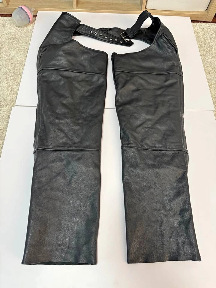 Black Leather Motorcycle Chaps XL