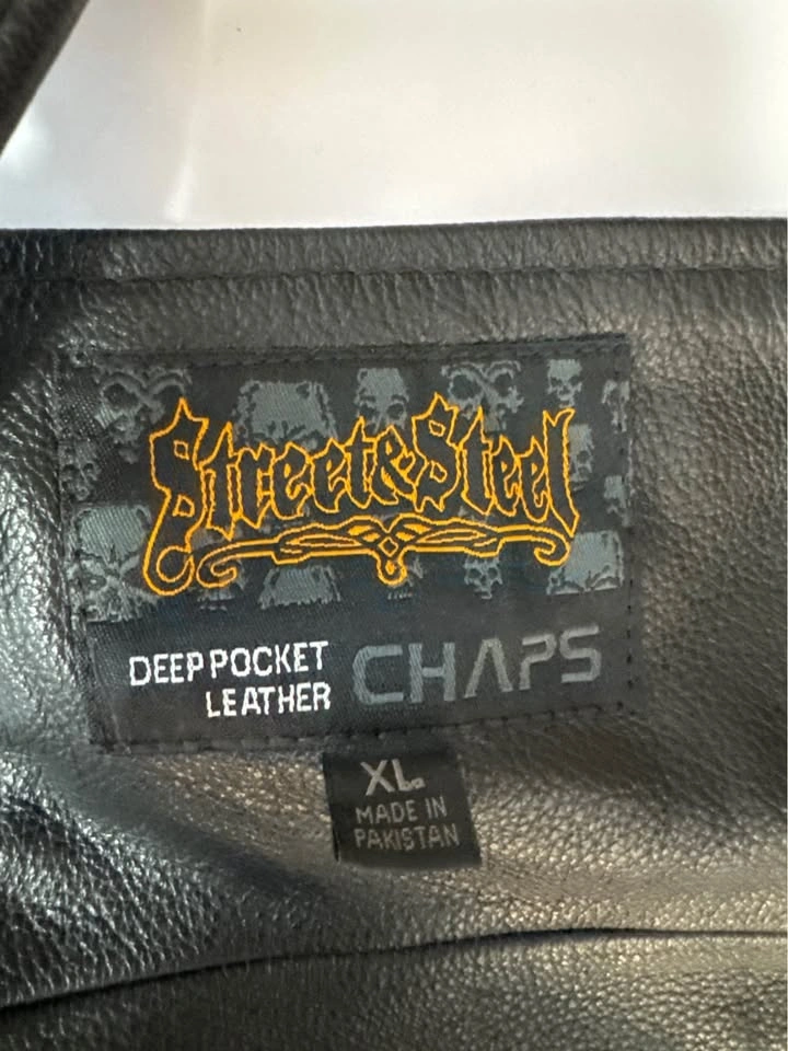 Black Leather Motorcycle Chaps XL - photo 5