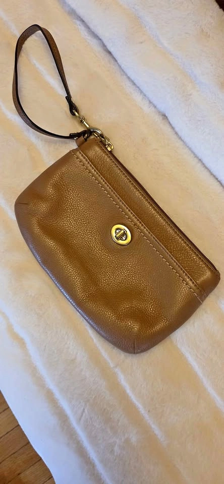 Coach Brown Pebbled Leather Wristlet
