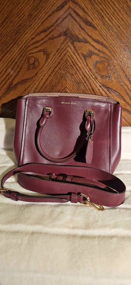 Michael Kors Burgundy Satchel Handbag with Crossbody Strap