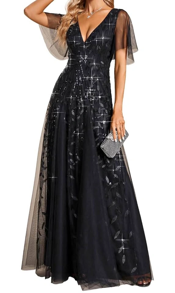 Ever-Pretty Black Sequin Evening Gown – Size 8
