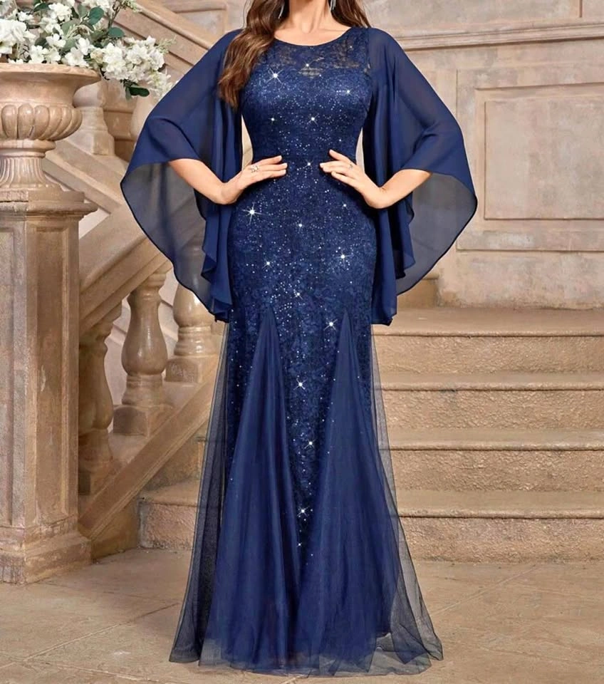 Navy Blue Long Dress – Prom/Party Wear (Medium)