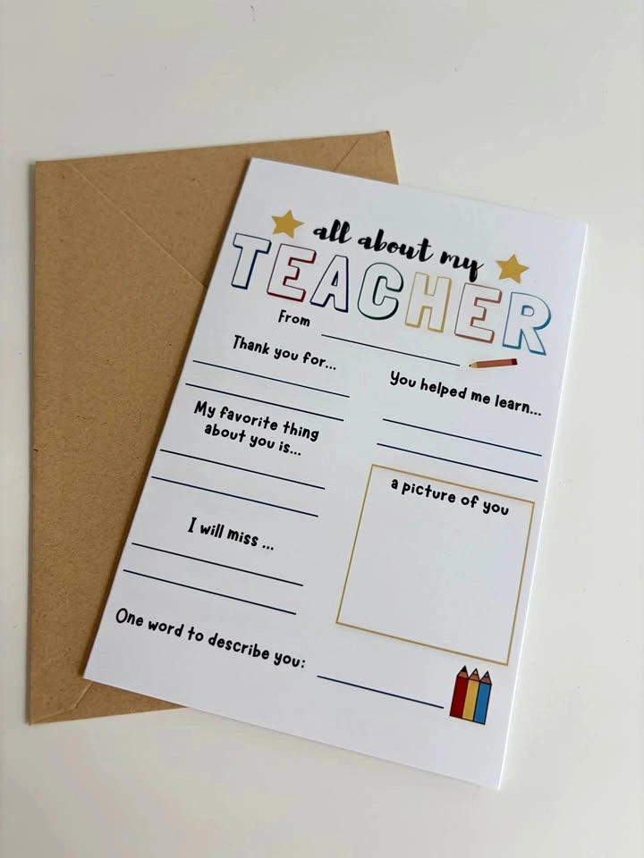 End of year teacher thank you card