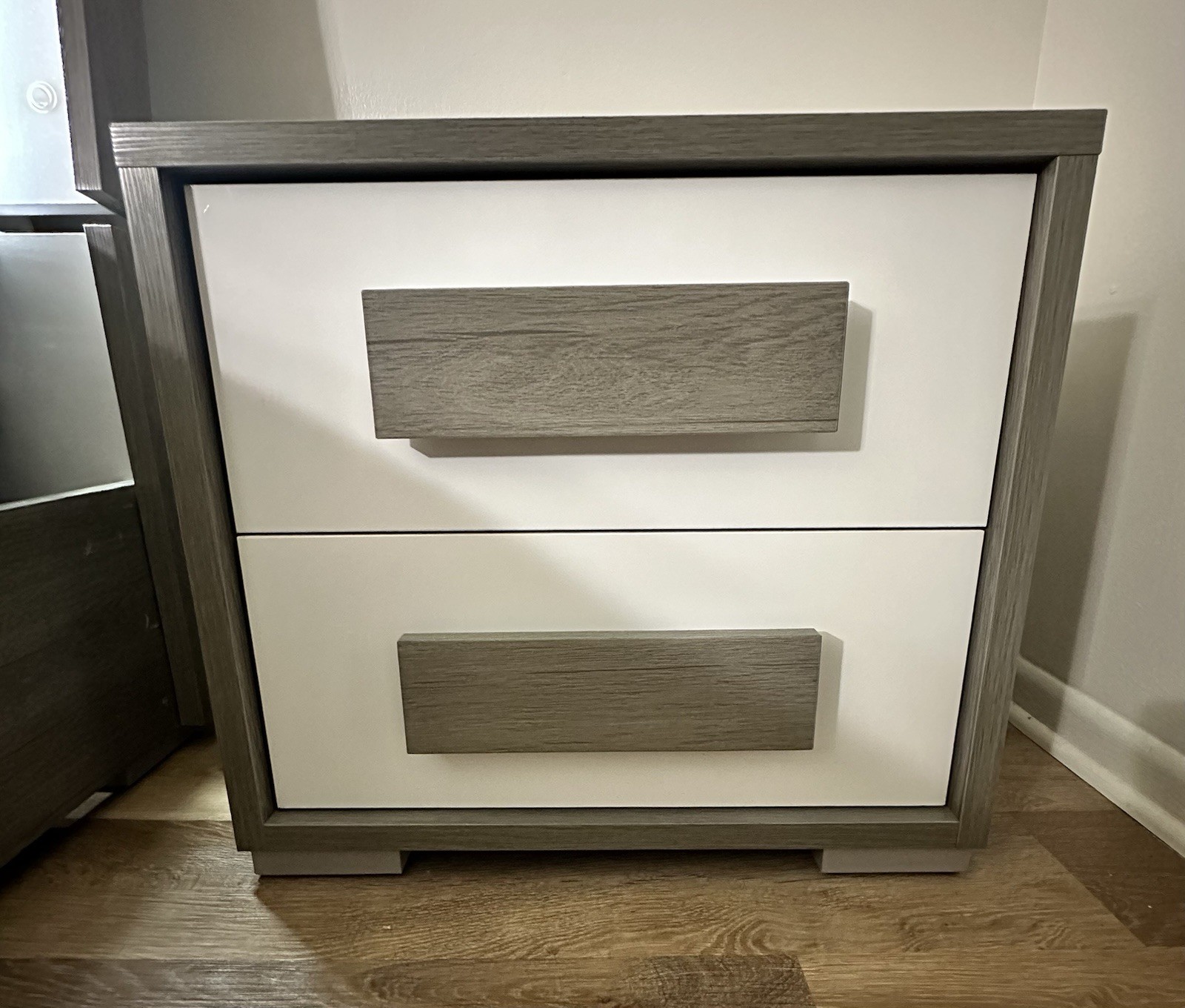 2 Pieces Gray/White 2-Drawer Nightstand w/ Storage