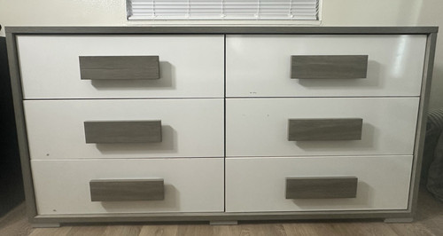 2 Pieces White/Gray 6-Drawer Wood Dresser, Modern Freestanding