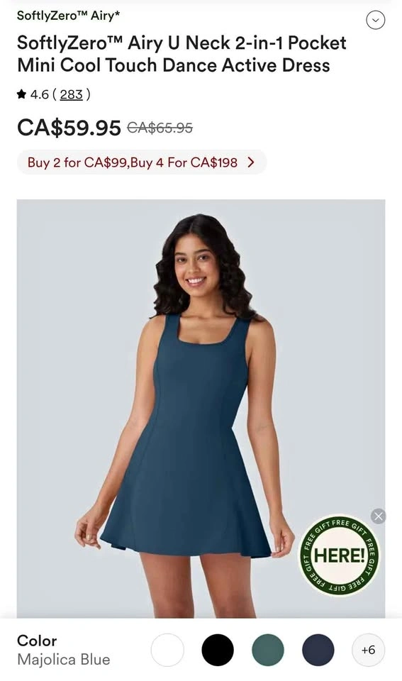 SoftlyZero™ Airy U Neck 2-in-1 Pocket Mini Active Dress