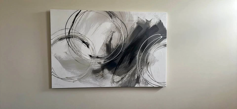 Modern Abstract Canvas Wall Art – Black, Grey & White