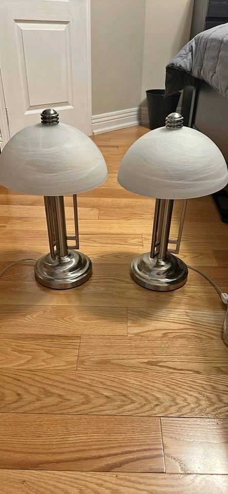 Modern Brushed Nickel Table Lamps – Pair