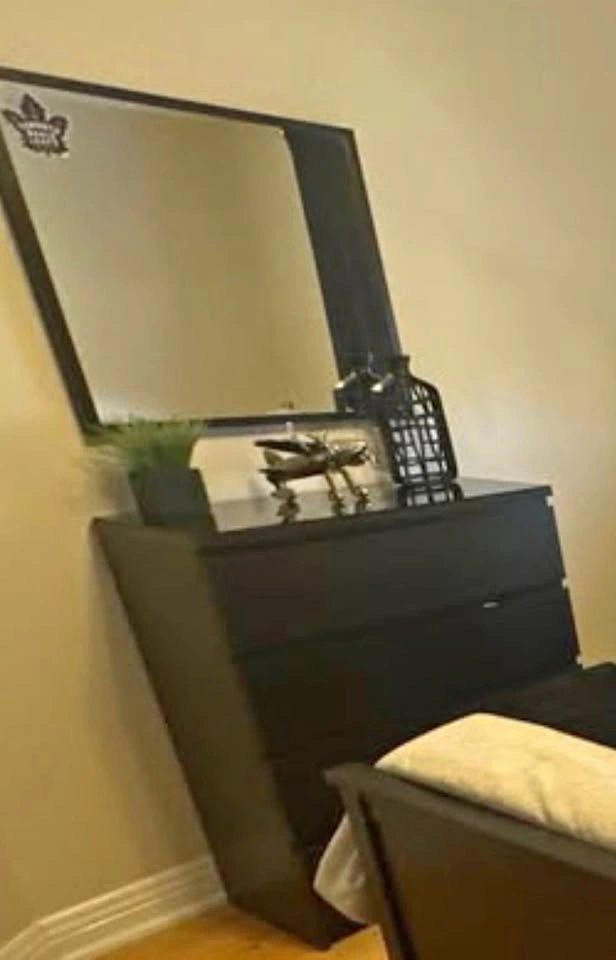 IKEA MALM 4-Drawer Dresser + Matching Mirror + Glass Top