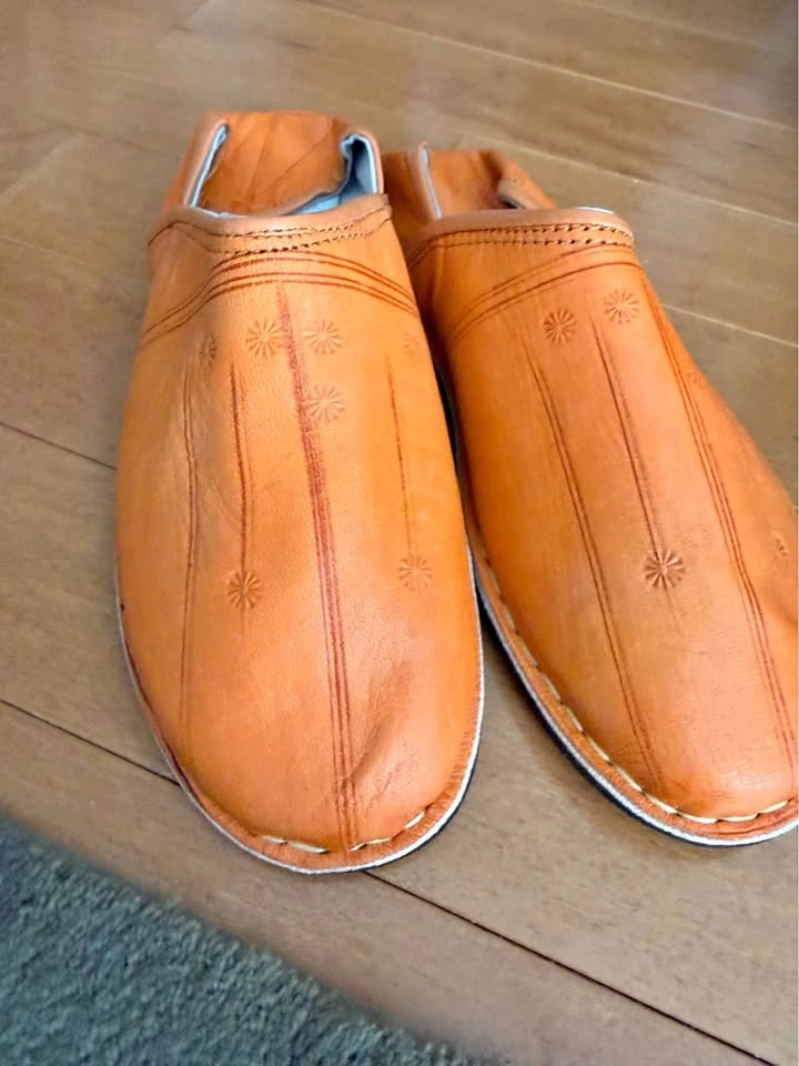 Orange Real Leather Slippers Unisex