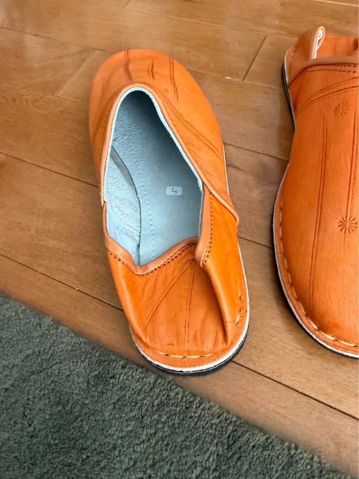 Orange Real Leather Slippers Unisex - photo 4