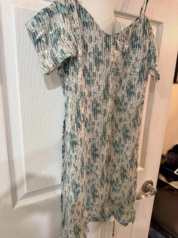 French Connection Green White Sequin Dress Size 4