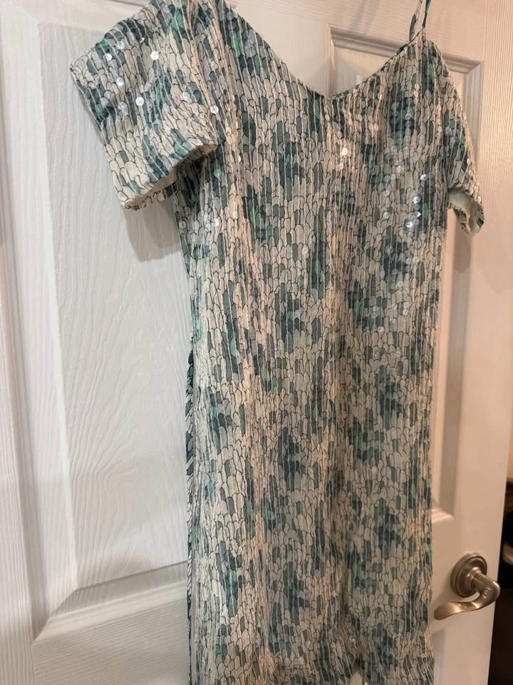 French Connection Green White Sequin Dress Size 4 - photo 2