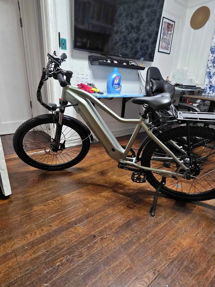 Light green fat tire e-bike with suspension