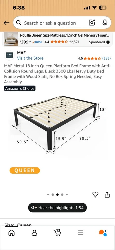 Queen 18 Inch Metal Platform Bed Frame and Mattress - photo 2