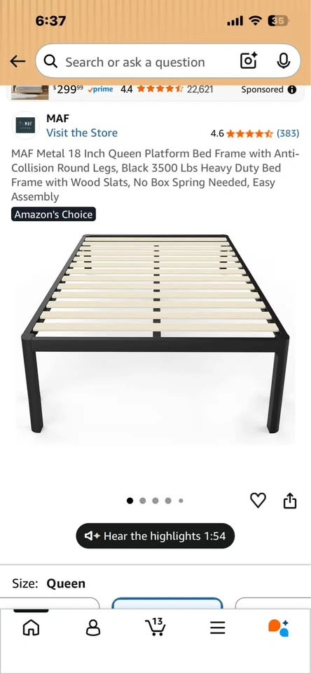Queen 18 Inch Metal Platform Bed Frame and Mattress - photo 4