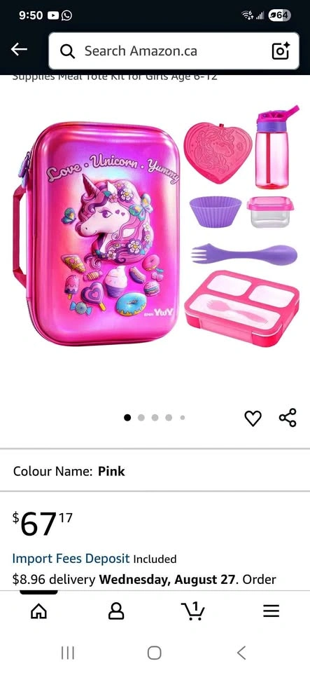 Unicorn insulated lunch bag whole set