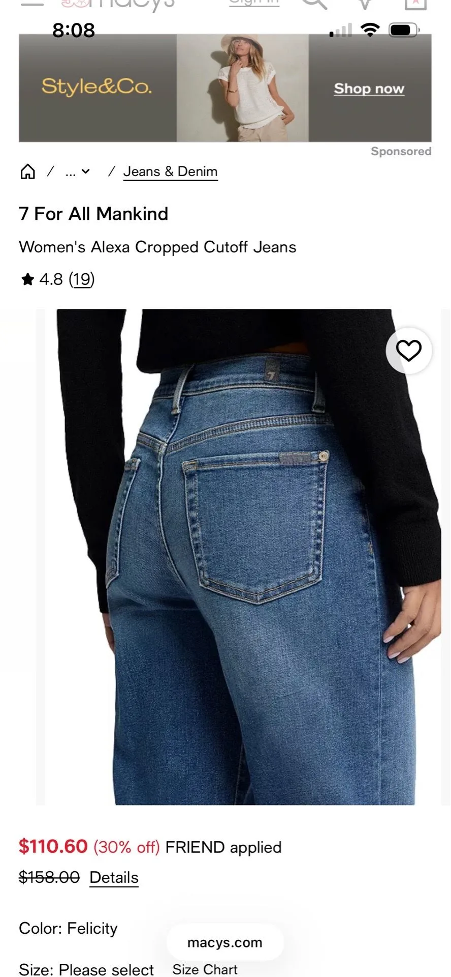 Size 27 New with Tags - 7 for All Mankind Cropped Alexa Jeans - photo 2