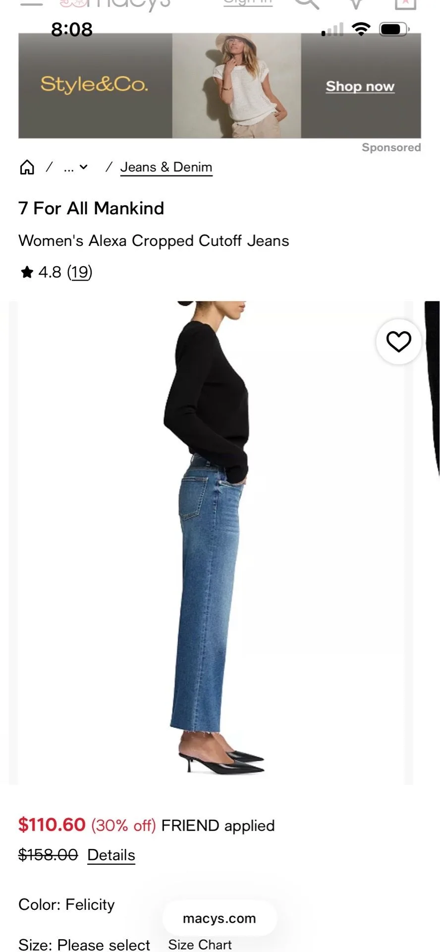Size 27 New with Tags - 7 for All Mankind Cropped Alexa Jeans - photo 3