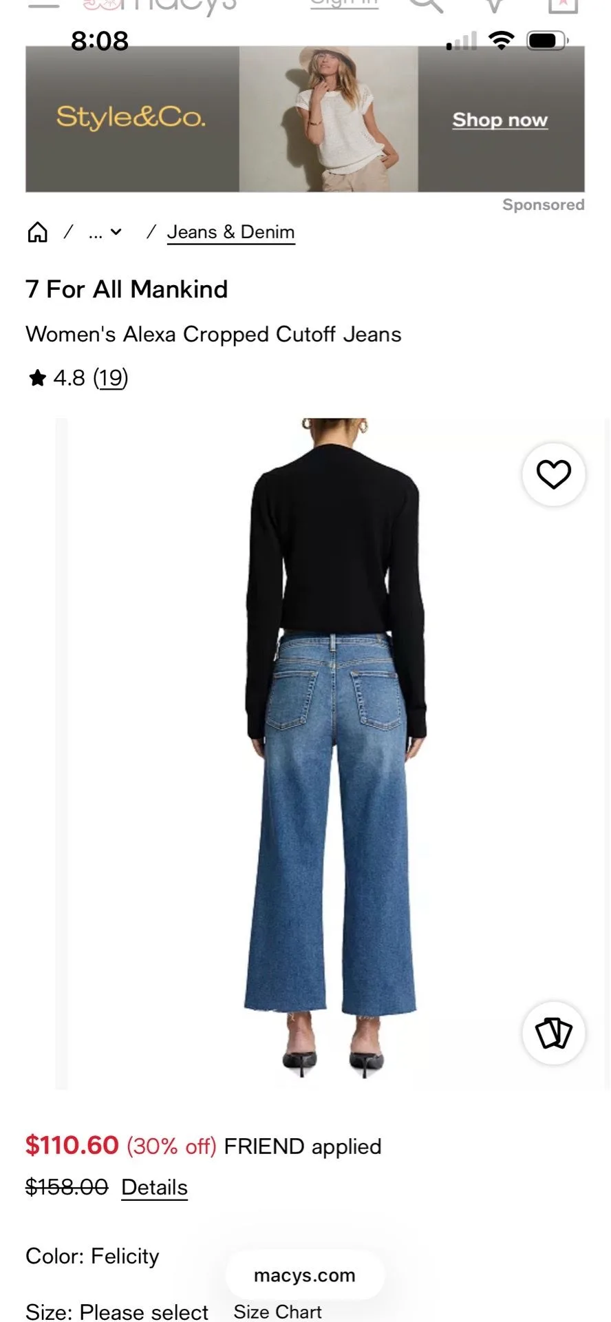 Size 27 New with Tags - 7 for All Mankind Cropped Alexa Jeans - photo 4