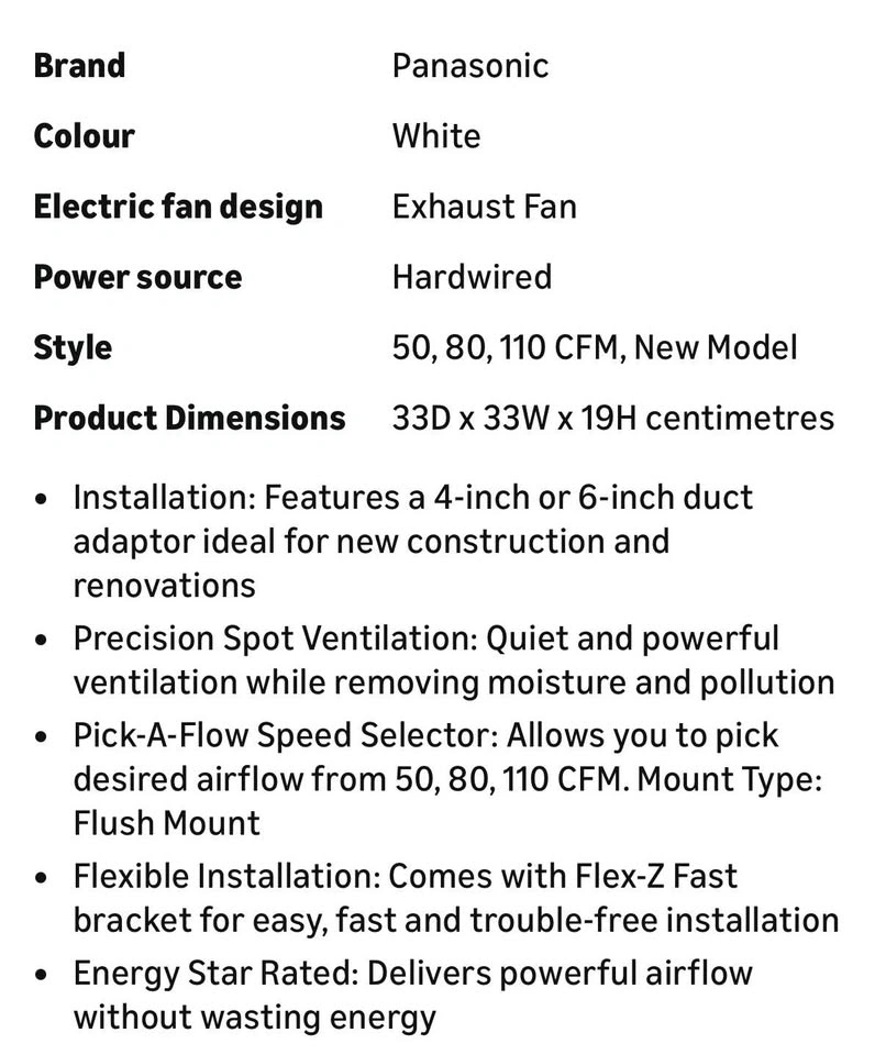Panasonic Whisper Green Select FV-05-11VK1 Bathroom Fan - photo 5
