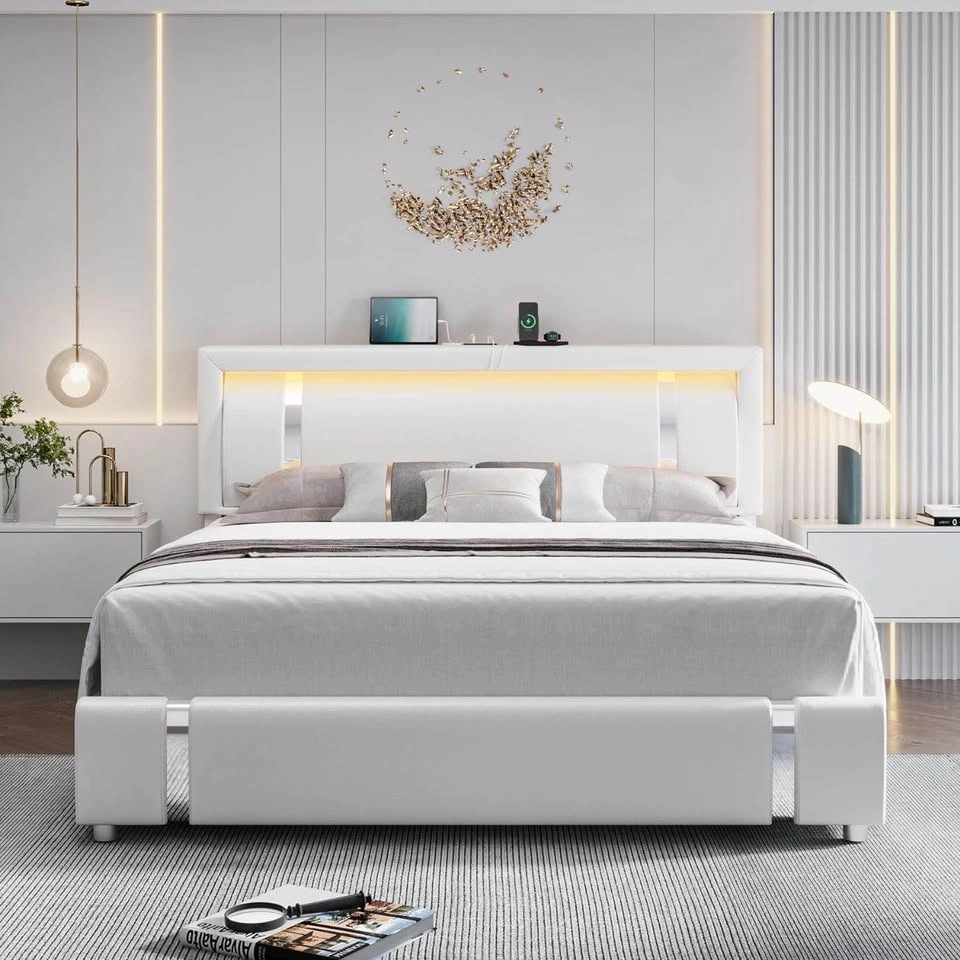 King Size Bed Frame with RGB LED Lights & 2 Storage Drawers - photo 3