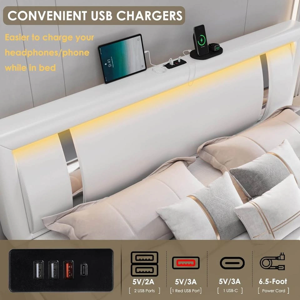 King Size Bed Frame with RGB LED Lights & 2 Storage Drawers - photo 4