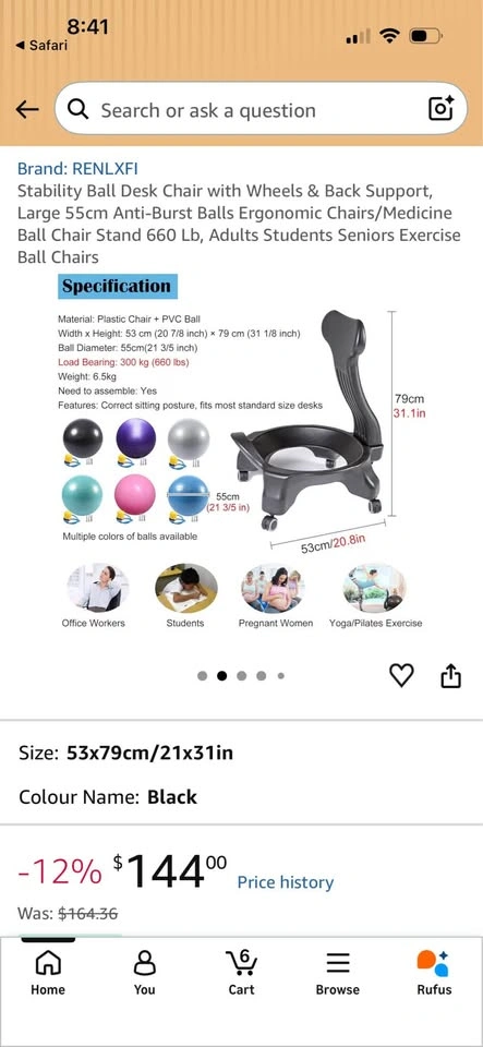Stability Ball Desk Chair with Wheels & Back Support - photo 5