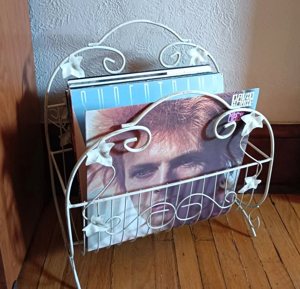 Painted metal ivy & hearts motif magazine rack: great for vinyl! - photo 4