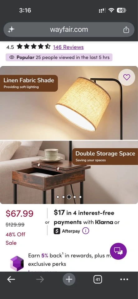 Rembert 62" Wood Tray Table Floor Lamp from Wayfair - photo 5