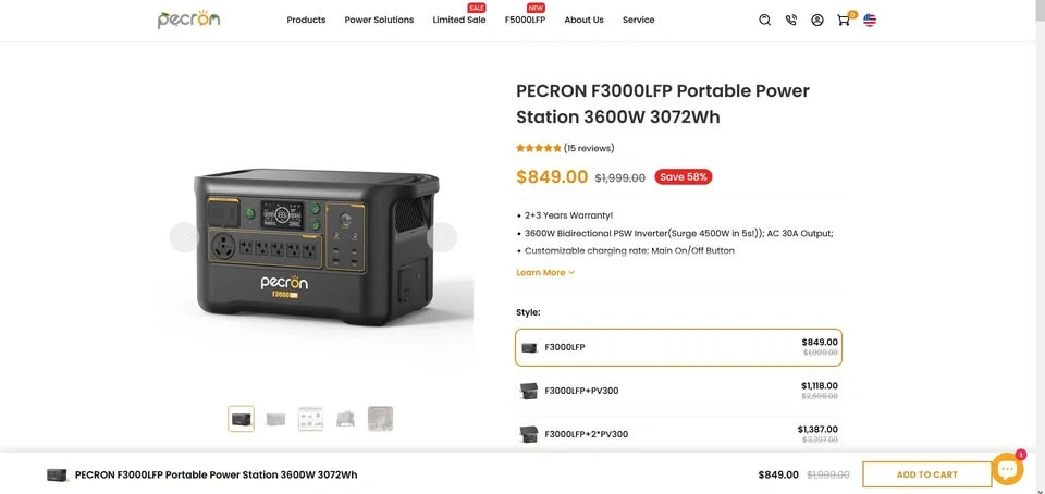 PECRON F3000LFP Portable Power Station 3600W 3072Wh - photo 5