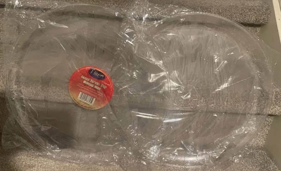 14-16” NEW 5 aluminum, 4 black plastic, 2 clear serving plates - photo 2