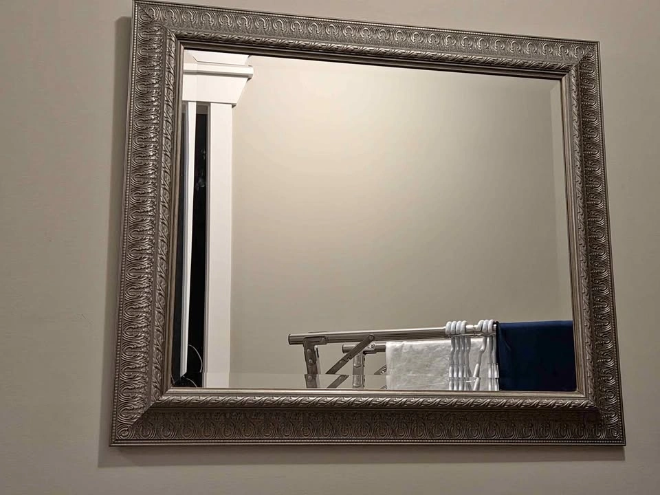 Designer Amanti Art "Sydney Silver" Ornate Wall Mirror – 29.5" x
