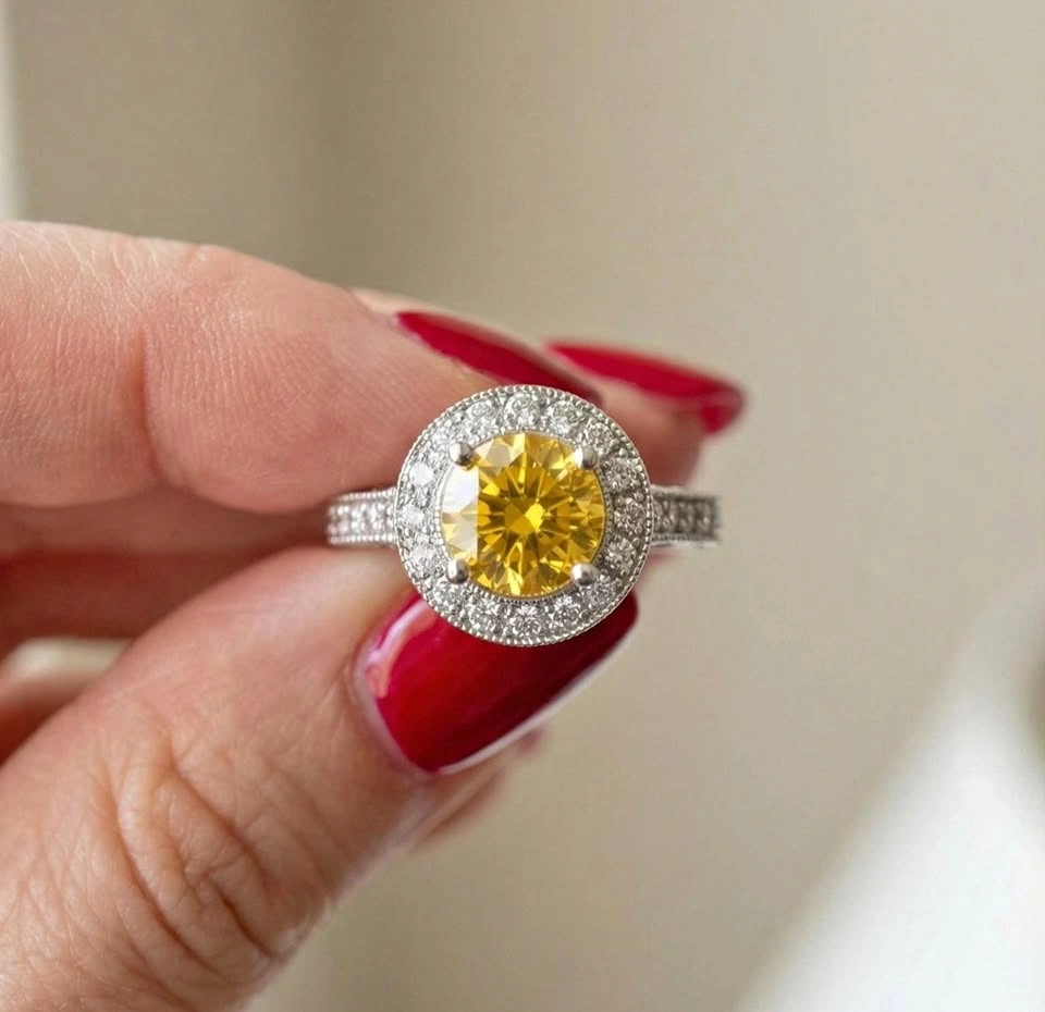 Vintage Art Deco Style Canary CZ Size 7 Ring