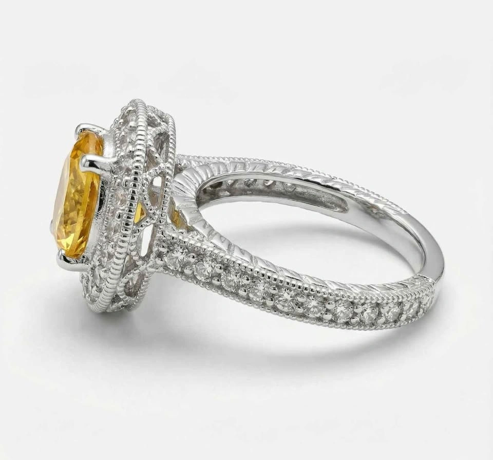 Vintage Art Deco Style Canary CZ Size 7 Ring - photo 2